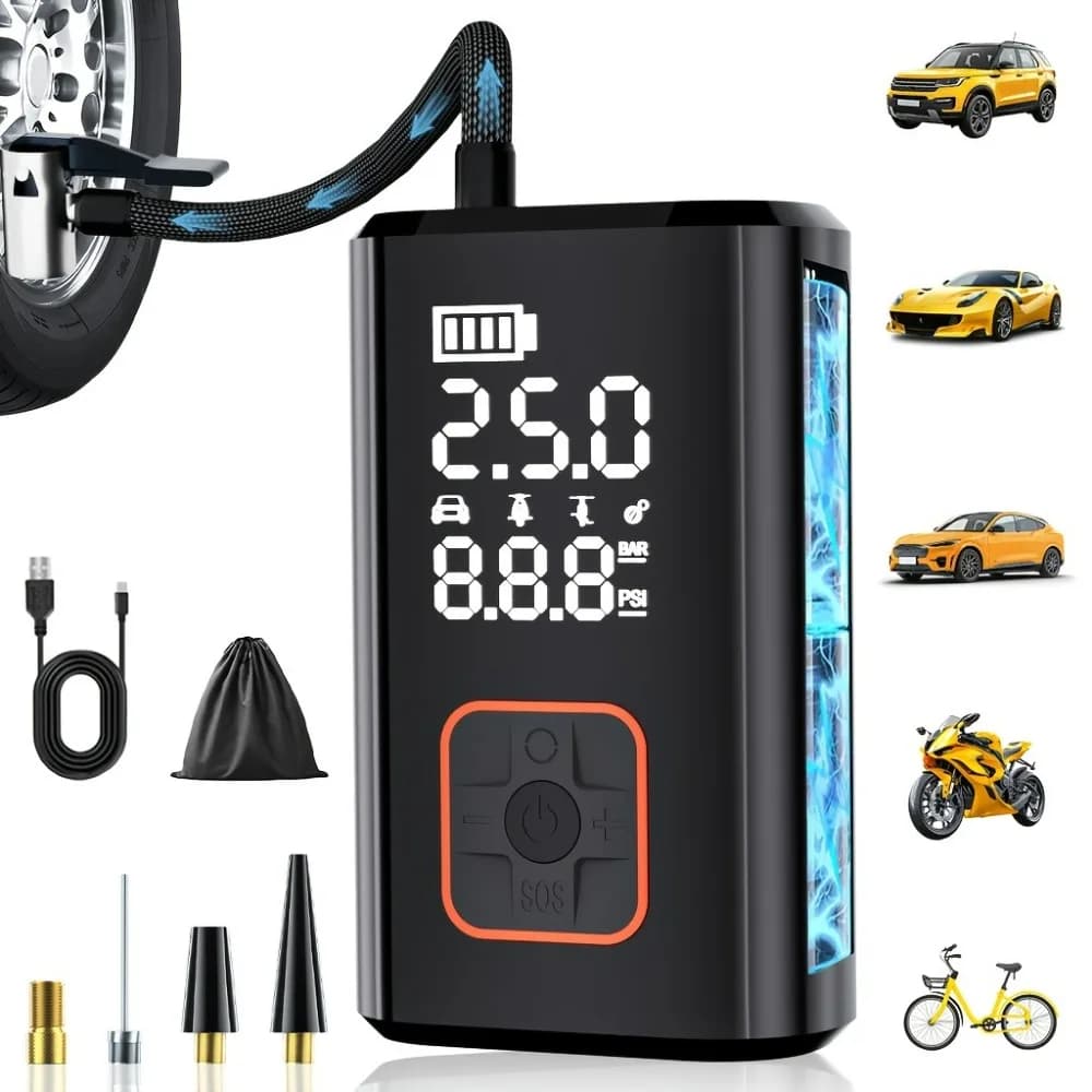 Bomba de Ar Elétrica Portátil Sem Fio para Carro, Mini Compressor de Ar Digital