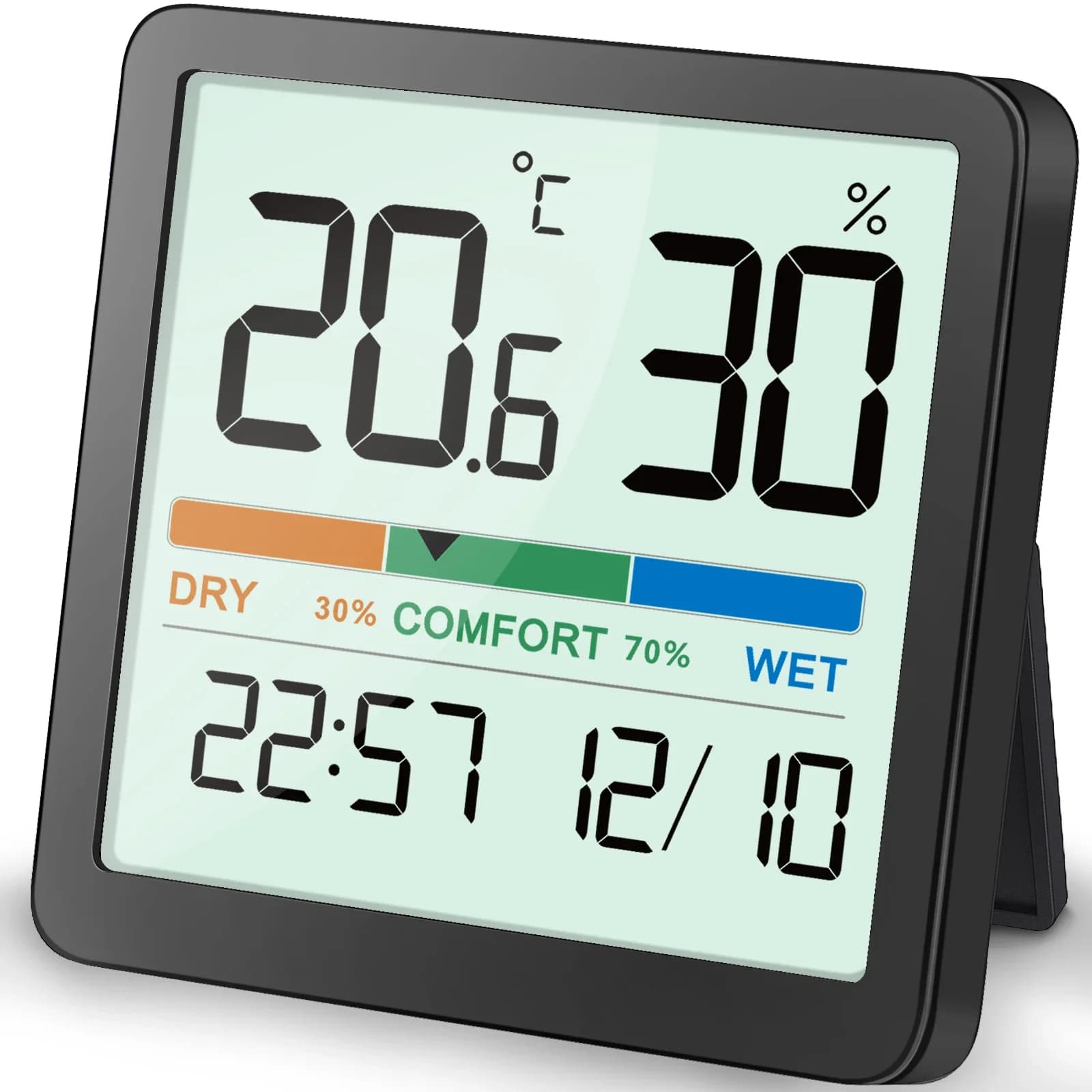 Higrotermógrafo digital LCD monitor de temperatura e umidade com display preto