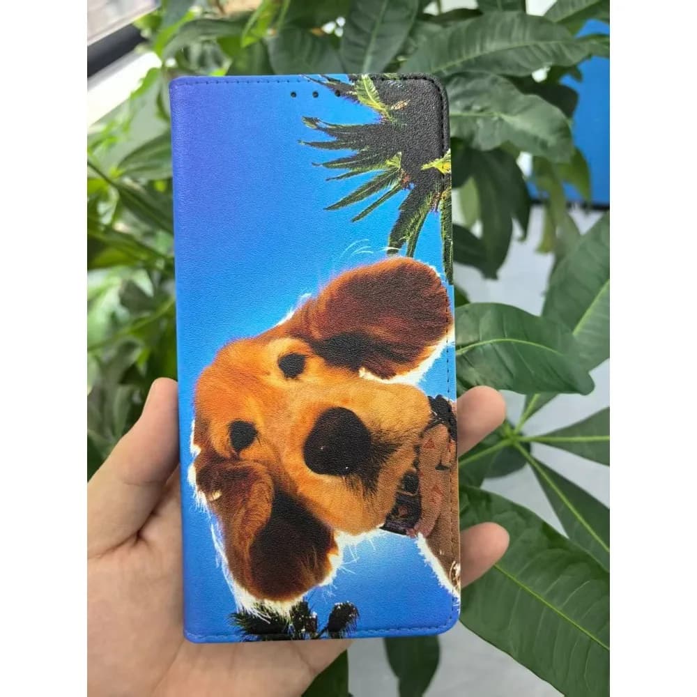 Capa protetora tipo livro com estampa de cachorro em fundo azul para Xiaomi Poco C85
