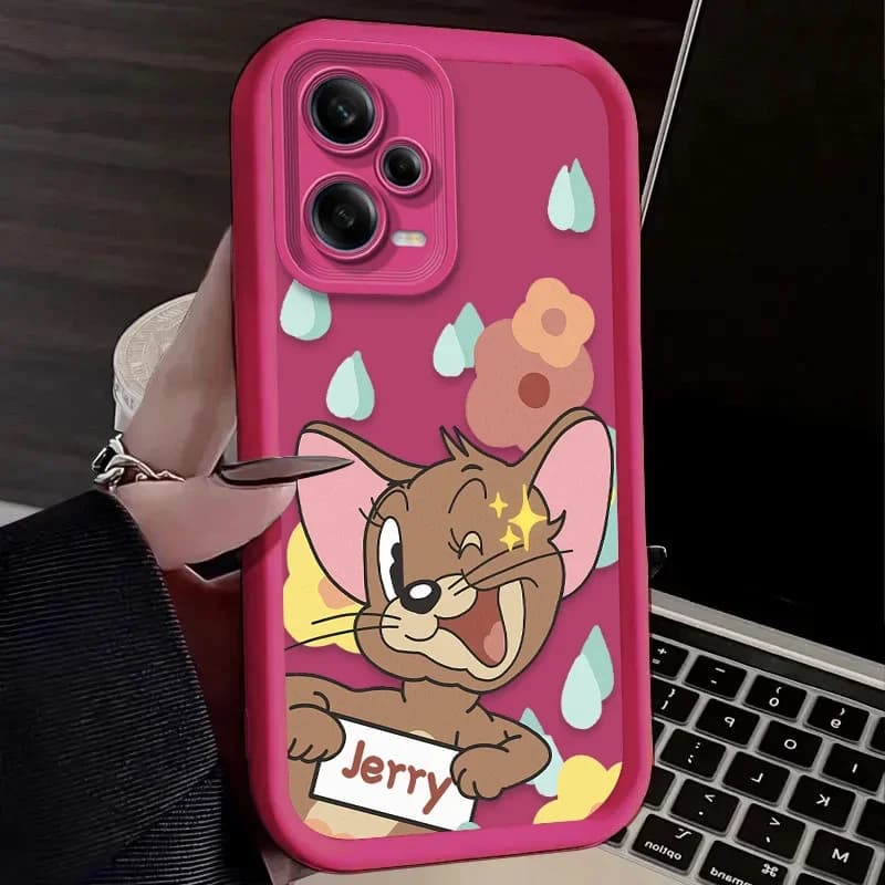 Capa para celular Xiaomi Redmi rosa rígida com estampa Jerry personagem Tom e Jerry