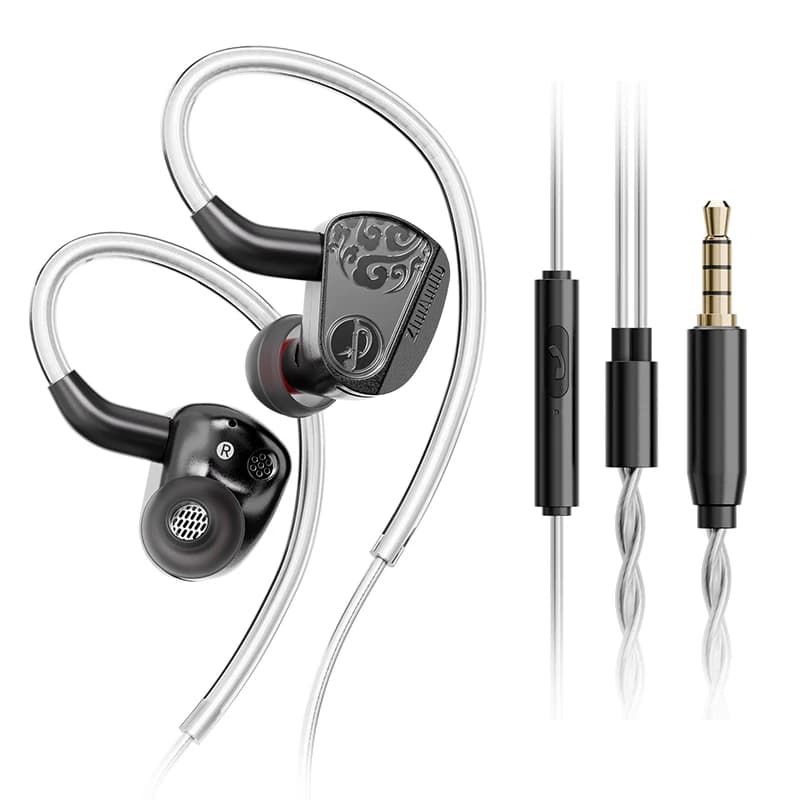 Fones de ouvido Zhulinniao JingHong Z3 2025 em preto e cinza metálico com conectores de 3,5 mm