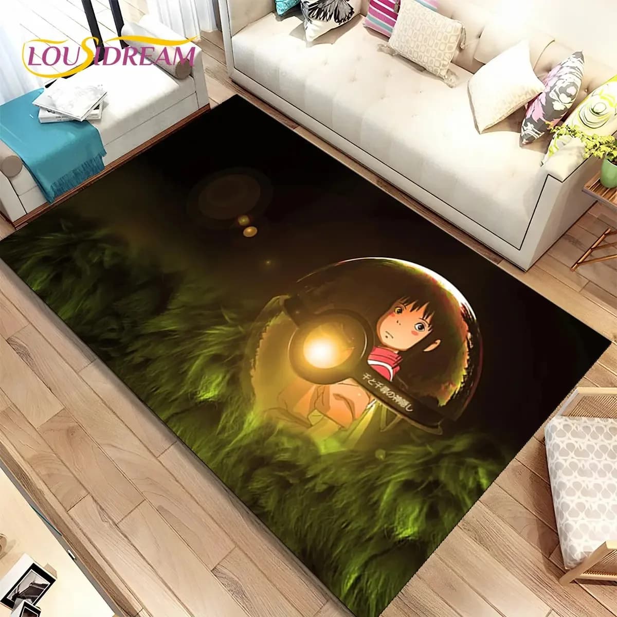 Tapete de área 3D antiderrapante Spirited Away com personagem de anime para sala de estar