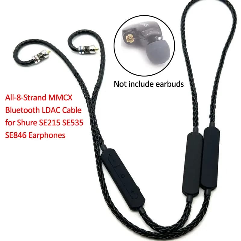 Cabo Bluetooth LDAC MMCX preto para fones de ouvido Shure e Sennheiser