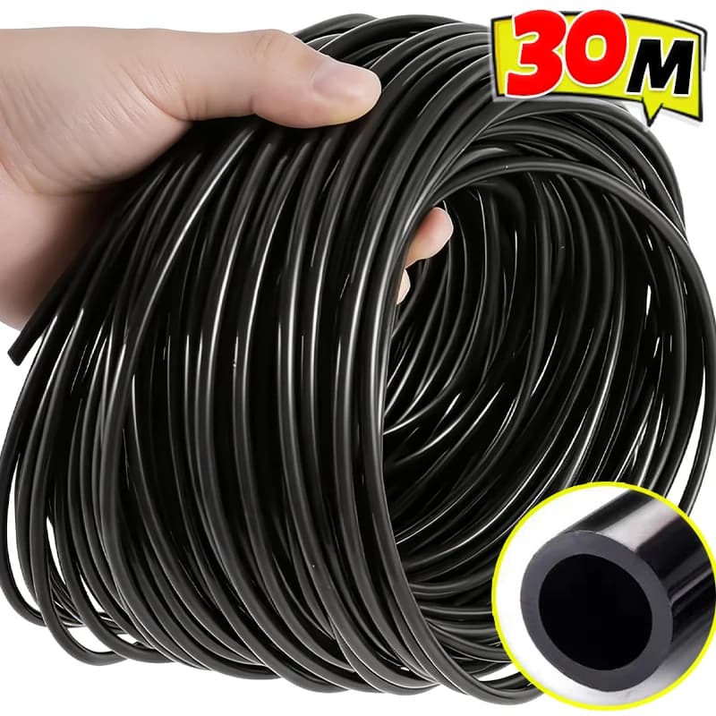 Mangueira de irrigação preta de 30m em PVC, tubo ajustável de gotejamento para jardim