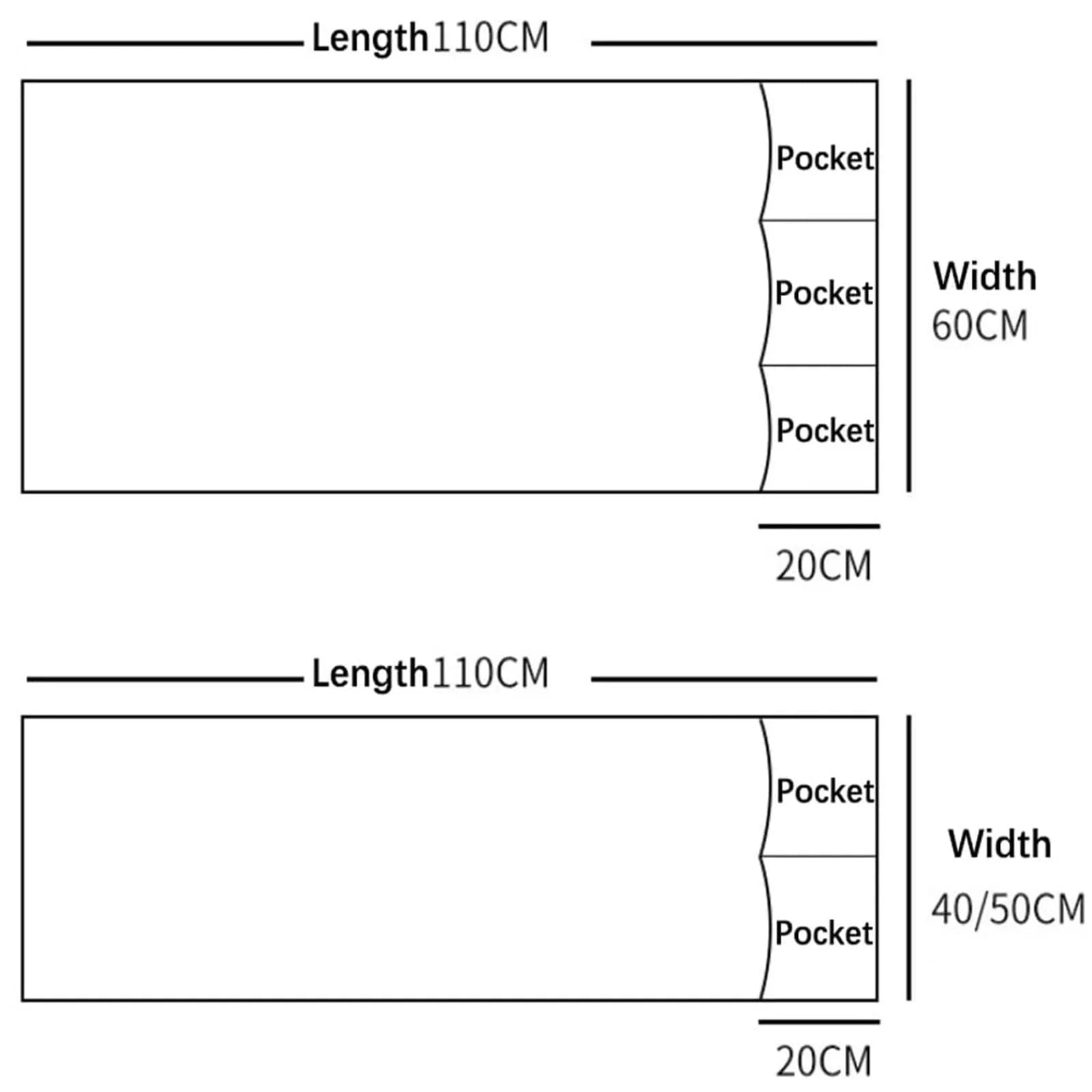 Diagrama com dimensões da capa organizadora para sofá com bolsos laterais em tecido cinza