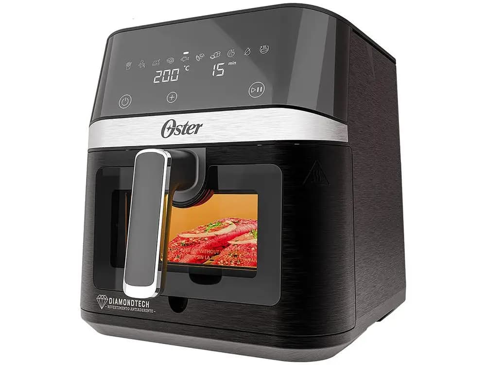 Fritadeira Elétrica Sem Óleo/Air Fryer Oster DiamondTech Preto e Prata com Timer 6L - 220V