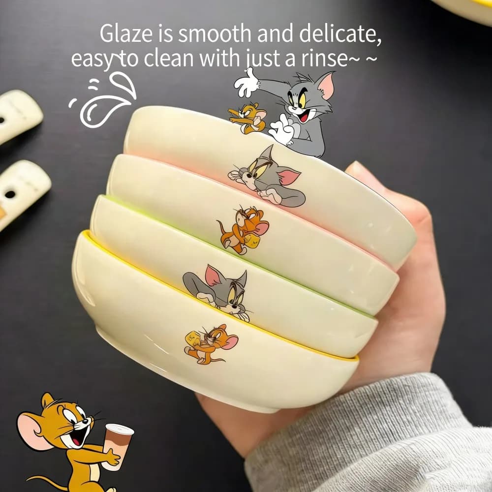 Novos Pratos de Porcelana Tom e Jerry para Estudantes, Pratos Redondos de Desenho Animado para Cereais e Frutas, Louça Especial Infantil para Casa