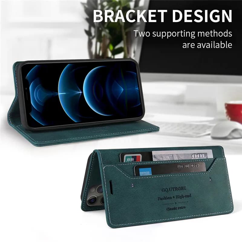 Capa carteira magnética verde em couro para Xiaomi Poco F5 Pro com suporte para visualização e bolsos para cartões