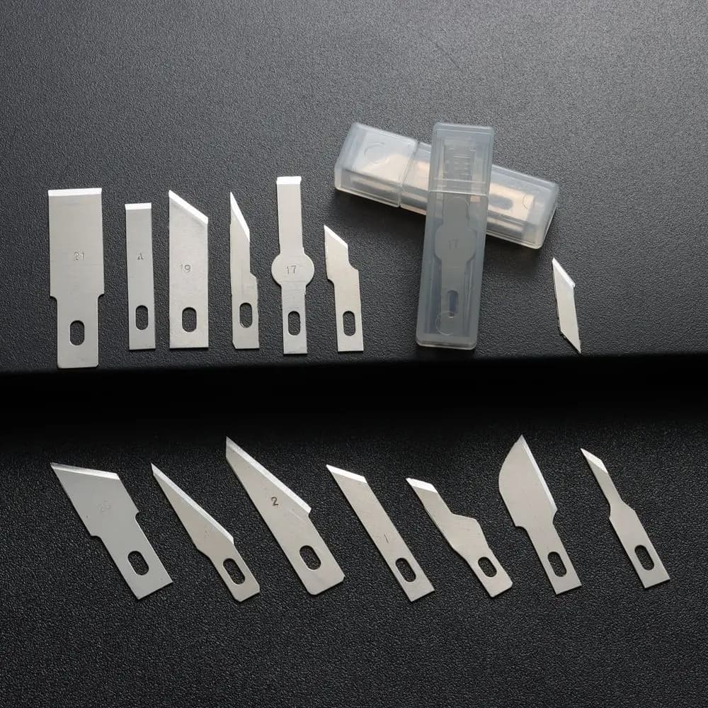 Kit 10 lâminas de bisturi de precisão em metal prata para celular e PCB com diferentes formatos