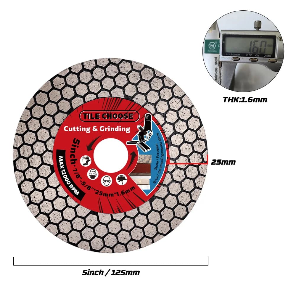 Disco de corte de diamante 125mm para cerâmica e mármore com furo 22,23mm e espessura 1,6mm