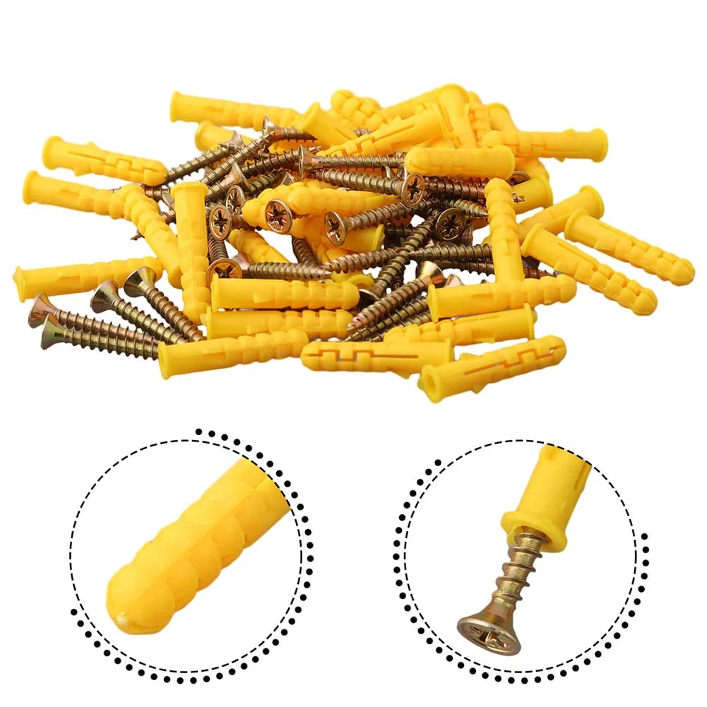 Kit de 50 parafusos auto-roscantes e âncoras de parede amarelas