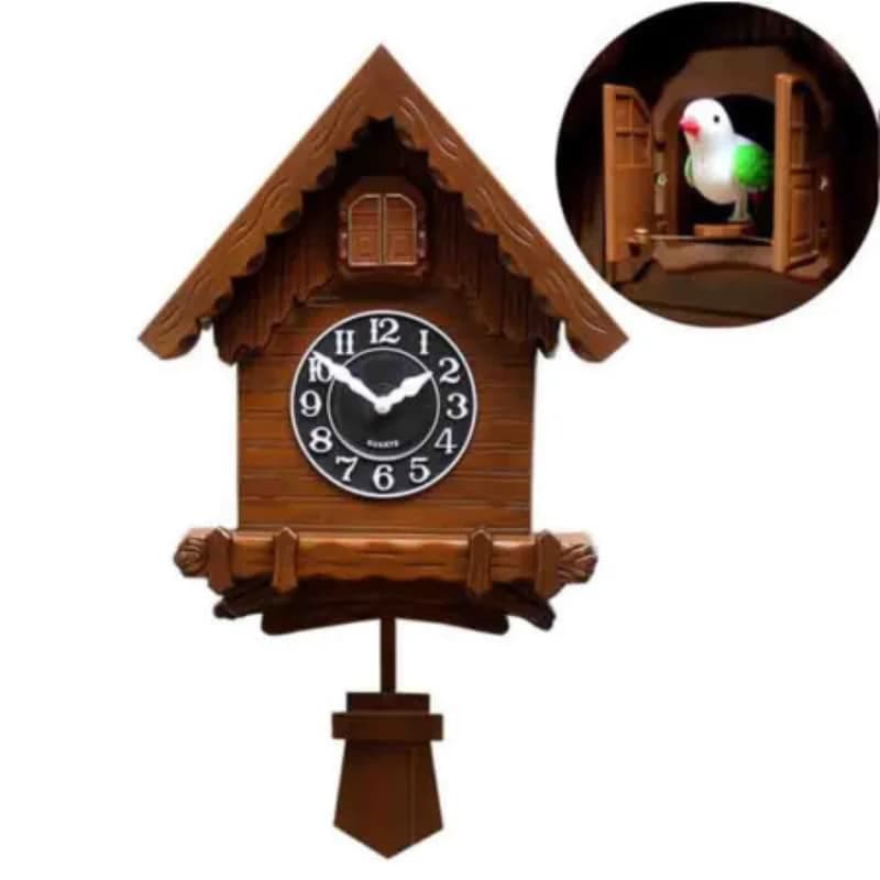 Relógio de parede cuco vintage branco com cuco verde e preto