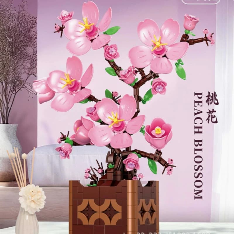 Bloco de Montar Orquídea em Vaso, Modelo de Planta em Vaso com Flor Rosa, Conjunto de Brinquedos Quebra-Cabeça, Presentes de Ano Novo, Natal e Aniversário