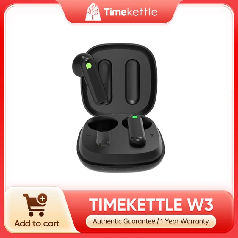 Fone de ouvido Timekettle W3 preto com design ergonômico e botão verde