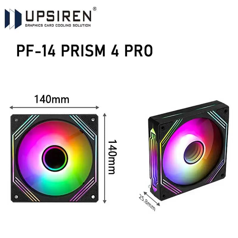 UPSIREN PF-14 PRISM 4PRO Ventilador de chassi de computador 14cm ARGB 4 pinos PWM Ventilador de resfriamento silencioso 12V Grande volume de ar 61,5CFM/650-1800RPM