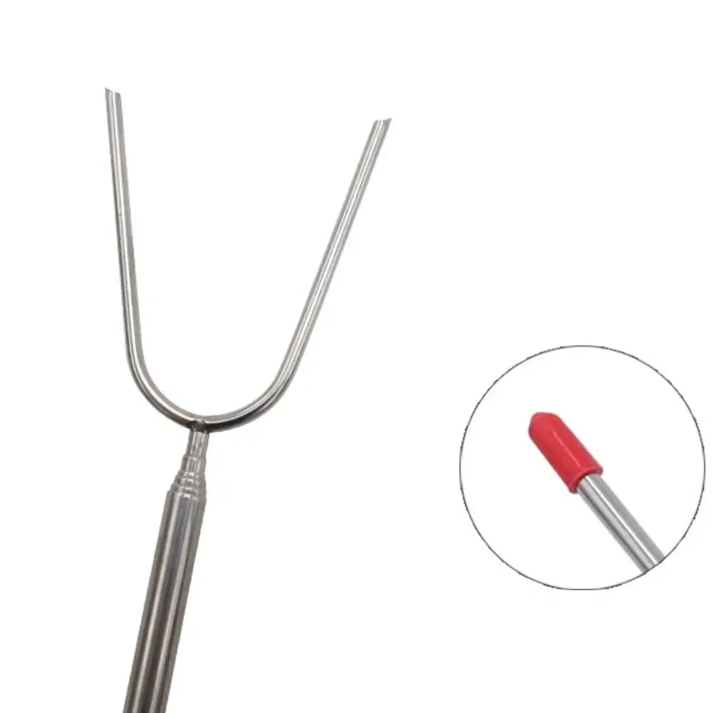 Espeto para churrasco telescópico em aço inox com ponta vermelha antiderrapante
