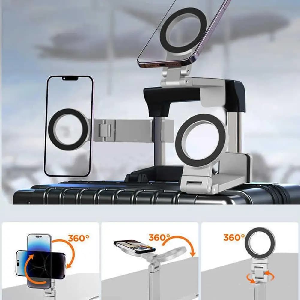 Suporte magnético para telefone com rotação 360 graus em formato de avião cinza metálico para iPhone 16