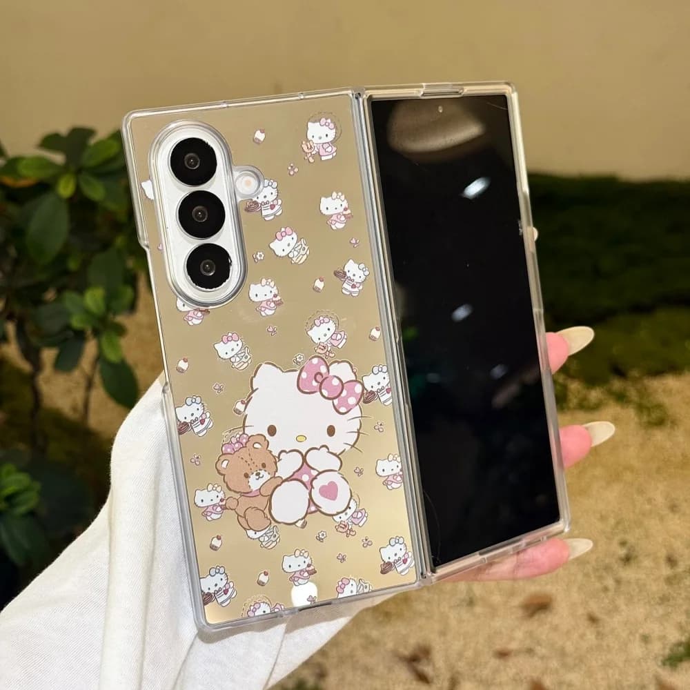Capa de telefone transparente Hello Kitty para Samsung Galaxy Z Fold, estampa divertida, proteção à prova de choque