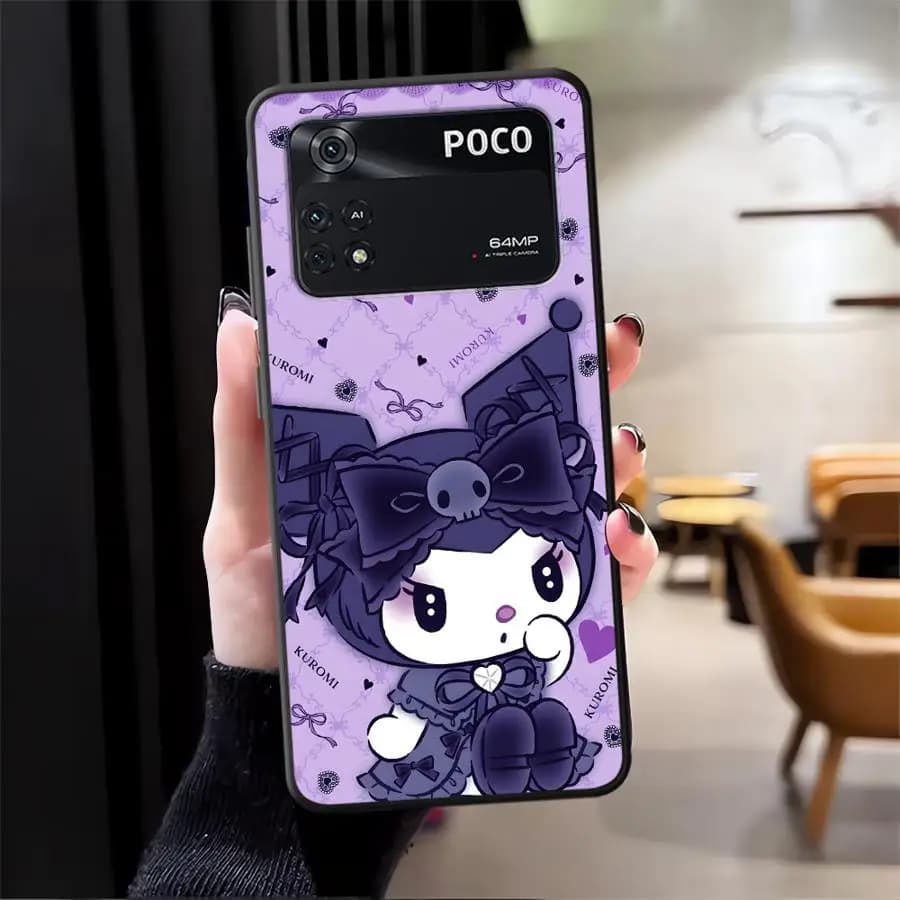 Capa roxa para Xiaomi Poco com estampa do personagem Kuromi da Sanrio, proteção personalizada