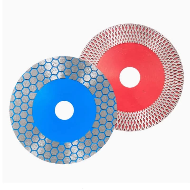 Lâminas de corte de diamante para cerâmica e mármore, azul e cinza e vermelho com padrão hexagonal e de rede