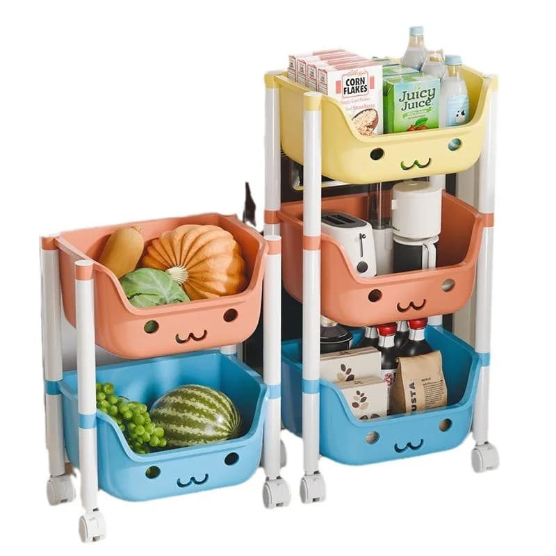 Organizador de brinquedos infantil colorido com 5 compartimentos, usado para armazenar alimentos e utensílios
