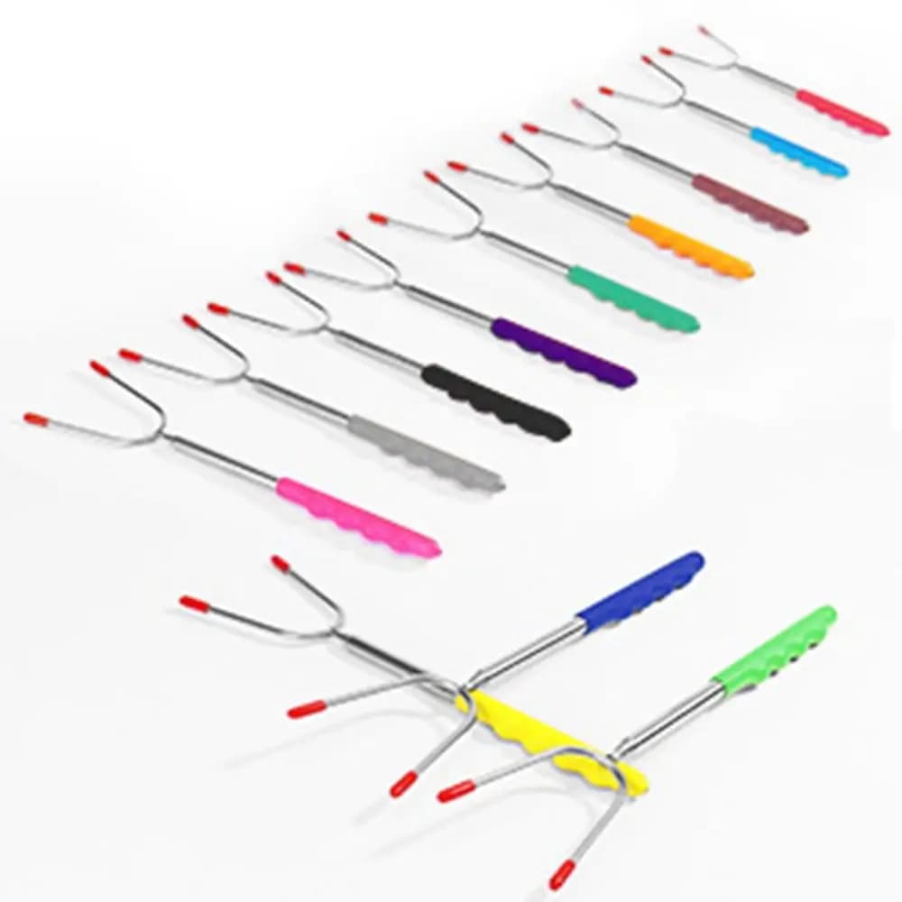 Conjunto de 10 espetos telescópicos para churrasco com cabos coloridos