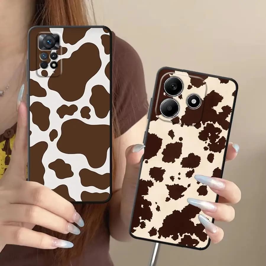 Capa para celular Xiaomi Redmi Note com estampa de vaca marrom e branco proteção básica