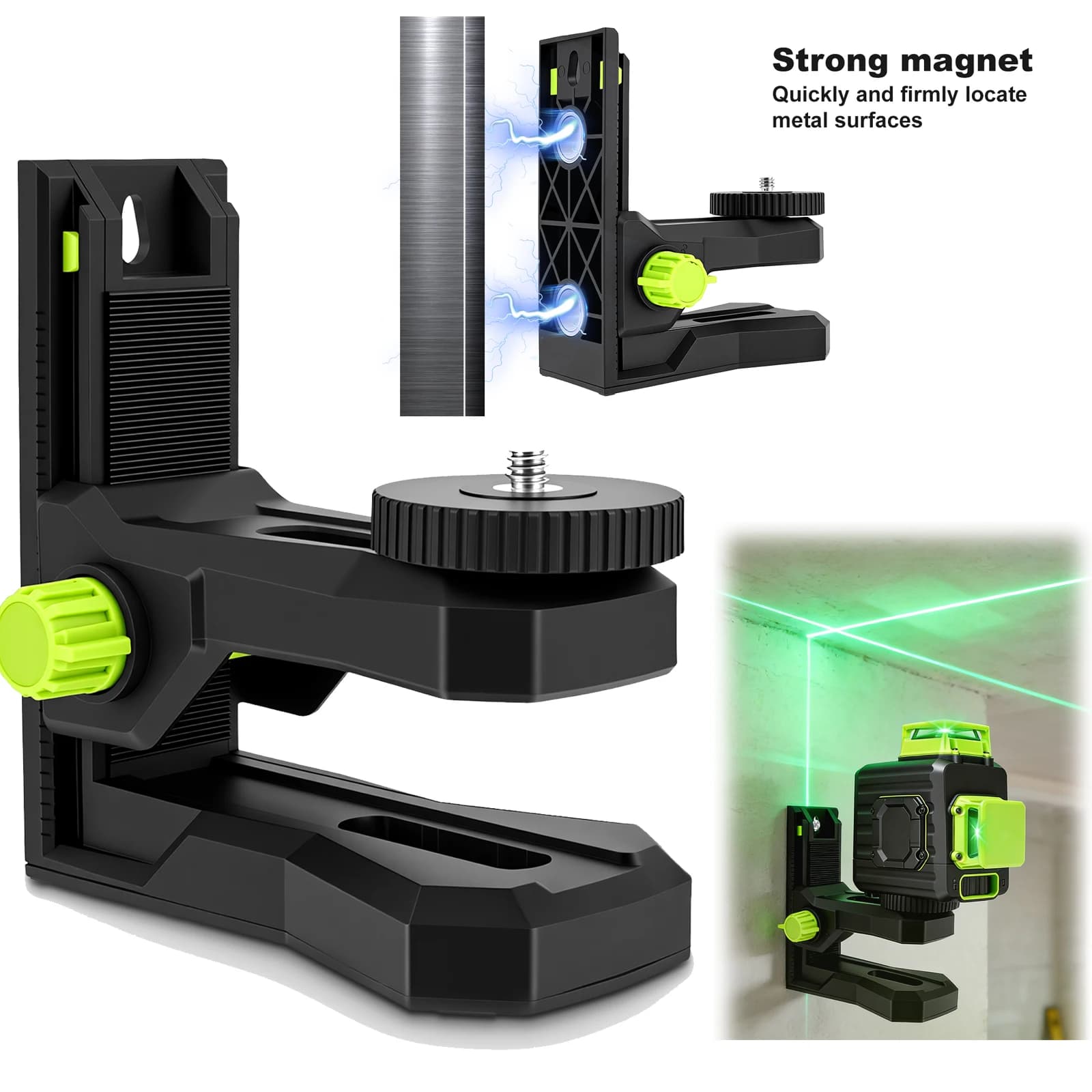 Base Magnética em L para Nível a Laser, Suporte Tripé para Nível a Laser com Rosca 1/4''-20 360° °   Ajuste de Altura com Rotação Horizontal