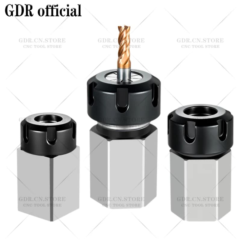 Conjunto 4 peças suporte de ferramenta GDR base hexagonal prata com colar preto e fresa dourada