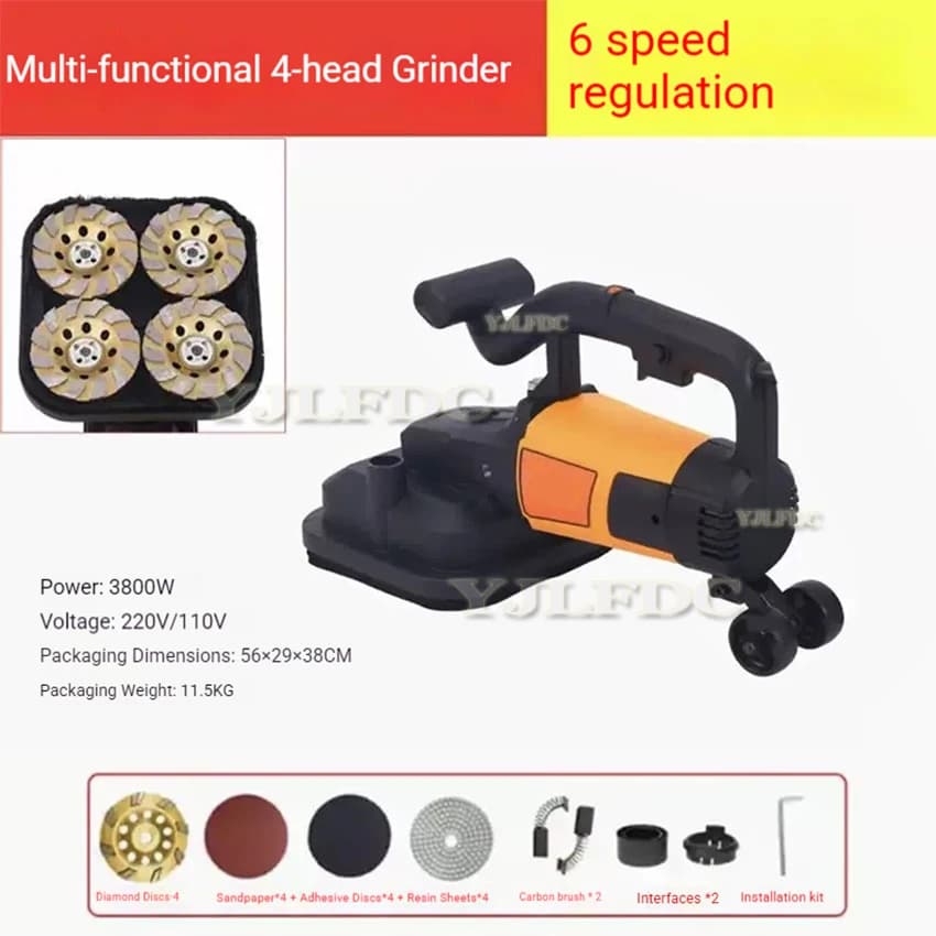 Moedor multifuncional de parede 3800W com 4 discos diamantados e regulagem de 6 velocidades