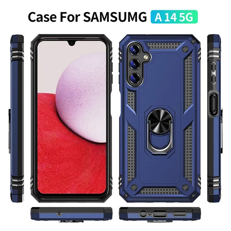 Capa de telefone Samsung Galaxy A14, A13, A24, A34, A54, azul, proteção contra choques, anel de suporte, recortes para câmeras.
