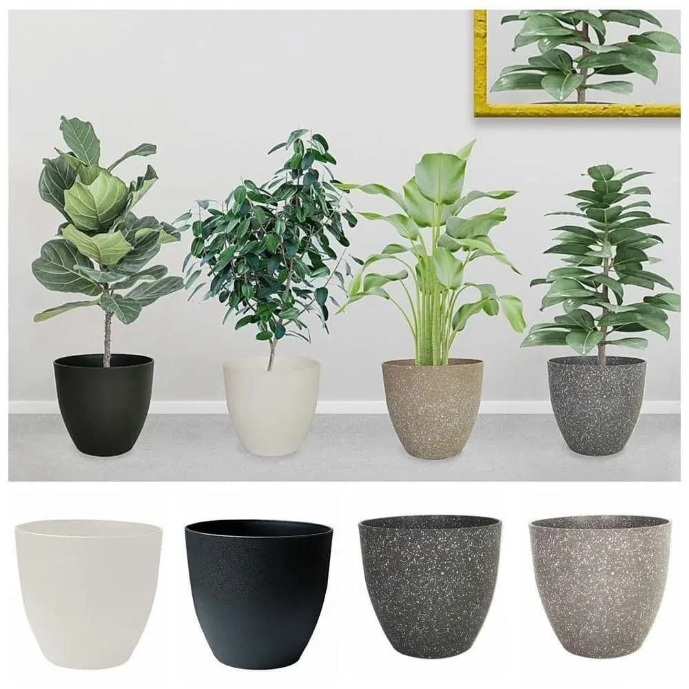 Vasos para plantas bonsai em diferentes cores foscas com plantas decorativas em ambiente interno