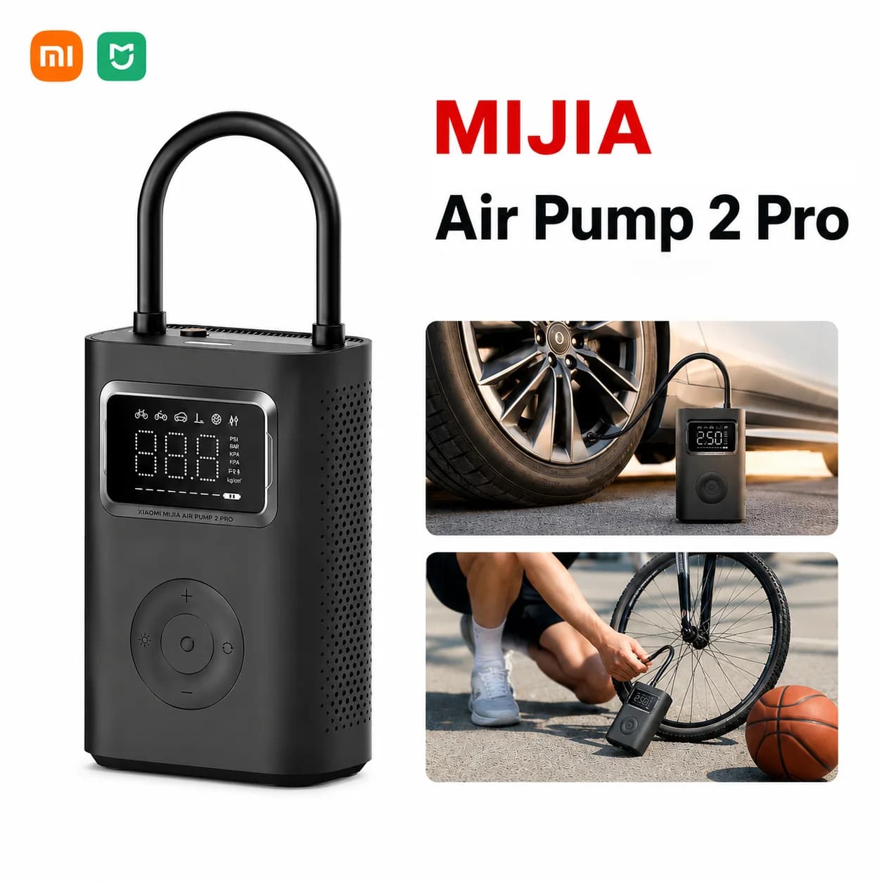 Bomba de Ar Xiaomi Mijia 2 Pro, Compressor Portátil, 150PSI, para Carro, Moto e Bola