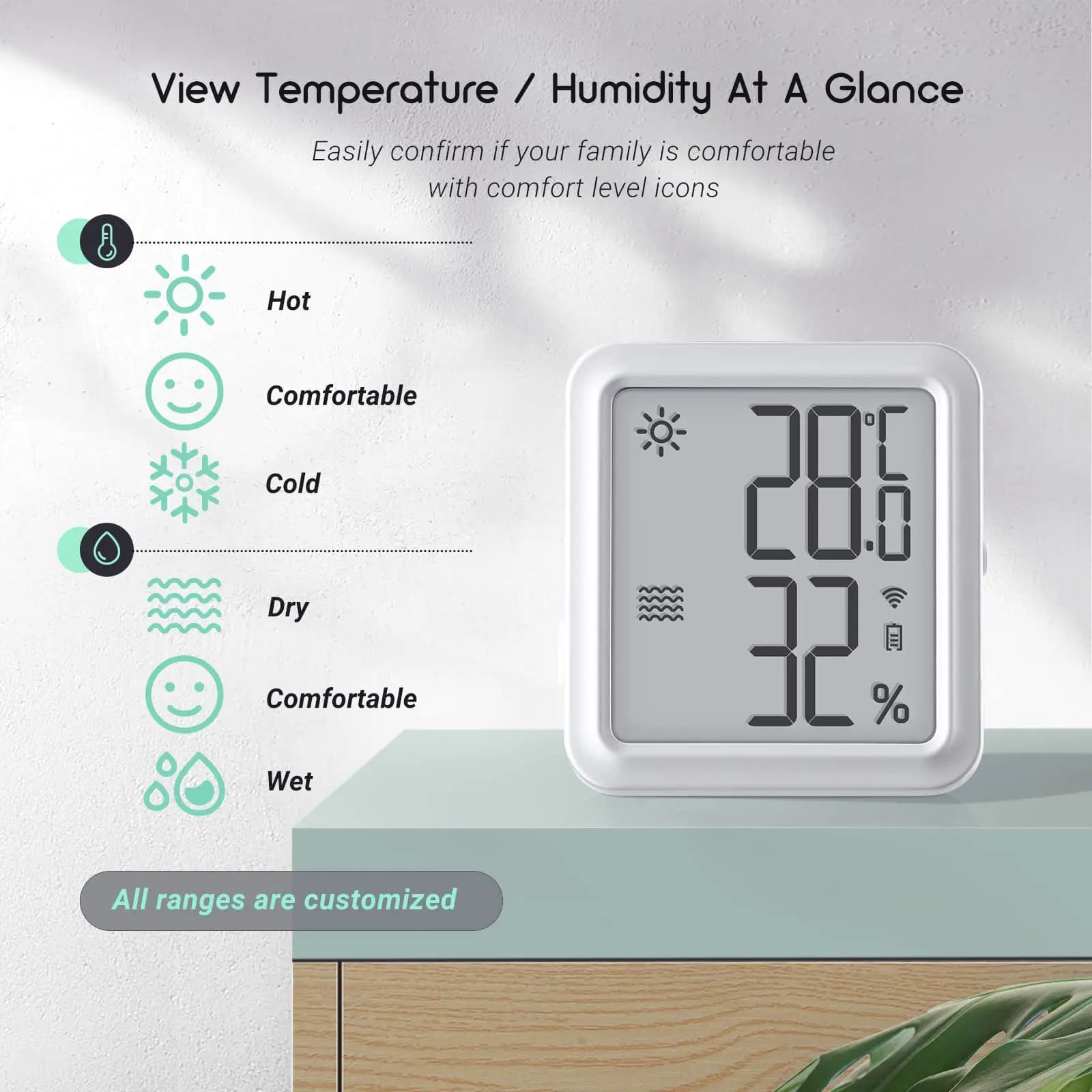 Termômetro e higrômetro digital branco Inkbird IBS-TH3-Plus com display grande mostrando temperatura e umidade