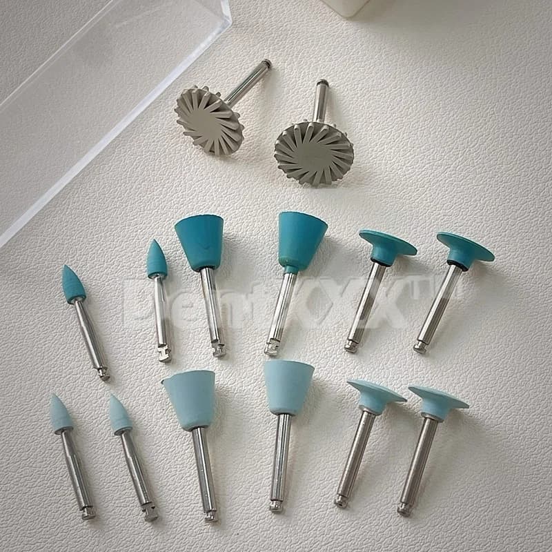 Kit de polimento para unhas profissional com 14 peças azul e cinza em borracha de silicone para resina e porcelana