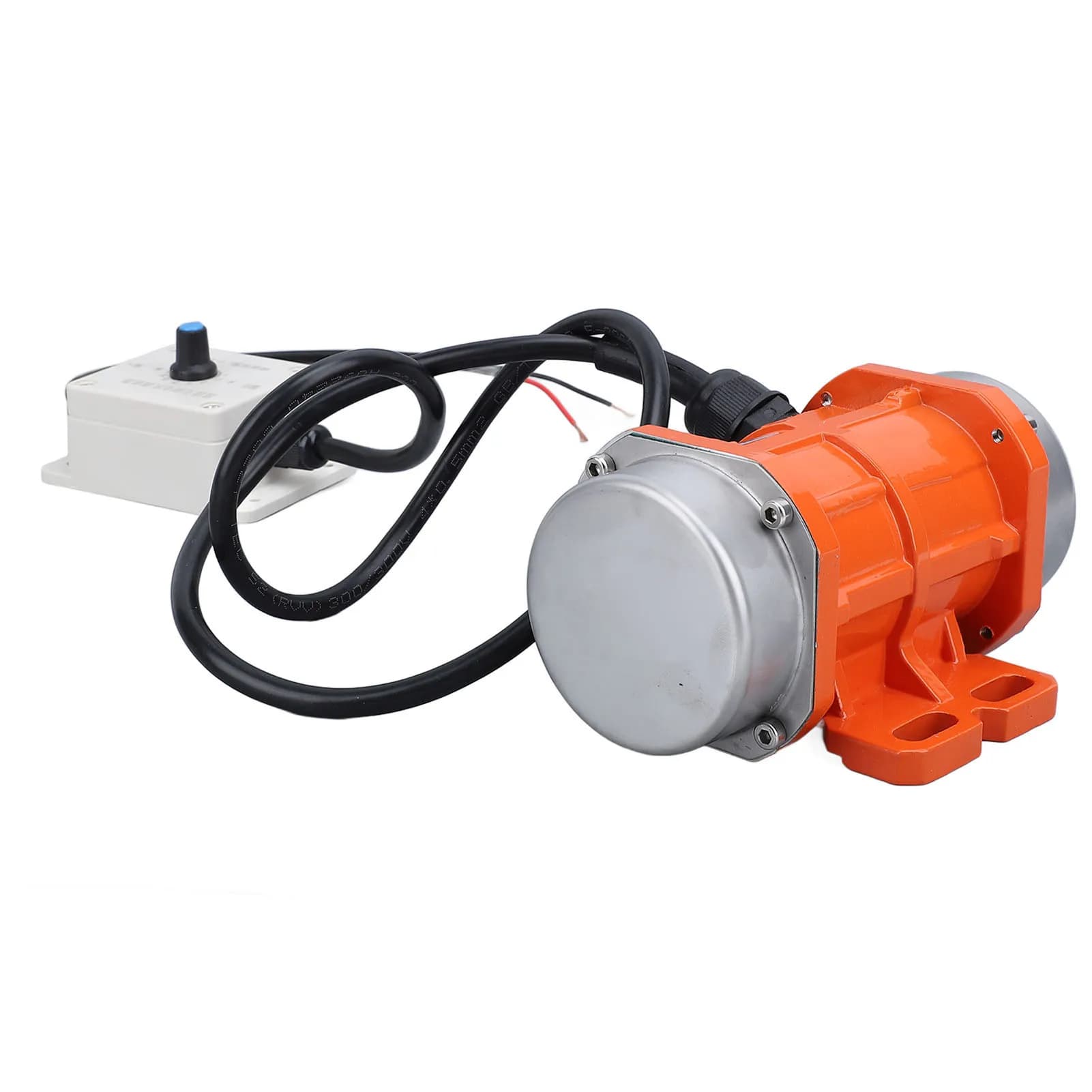 Motor vibrador de concreto brushless 12V DC com corpo em liga de alumínio cinza e laranja e controle de velocidade