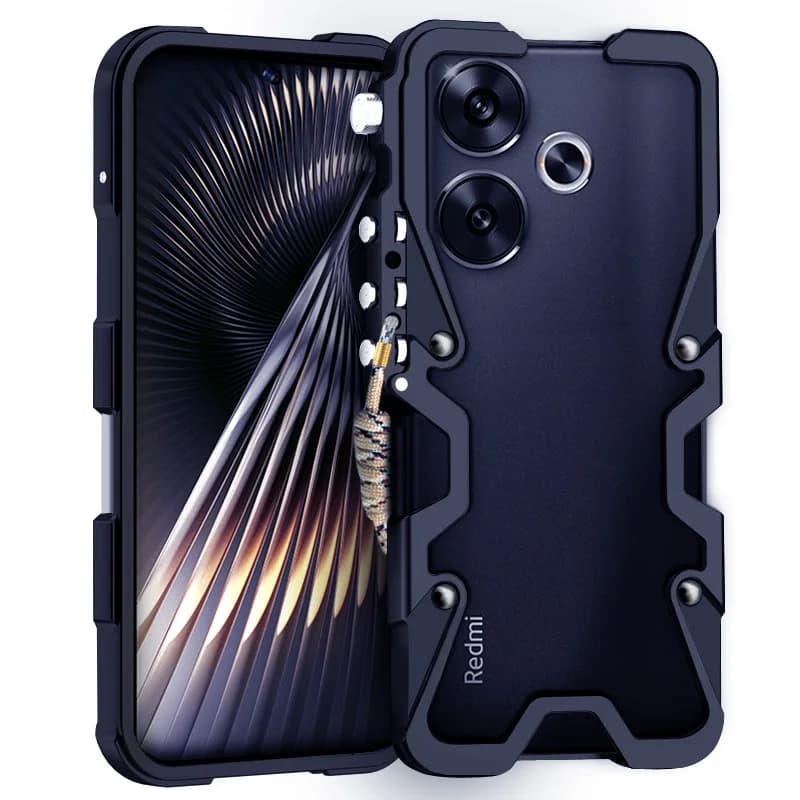 Capa de telefone em metal e alumínio com design mecânico e crânio para Xiaomi Redmi Turbo 4, 3, Turbo 3 Pro, capa mecânica artesanal.