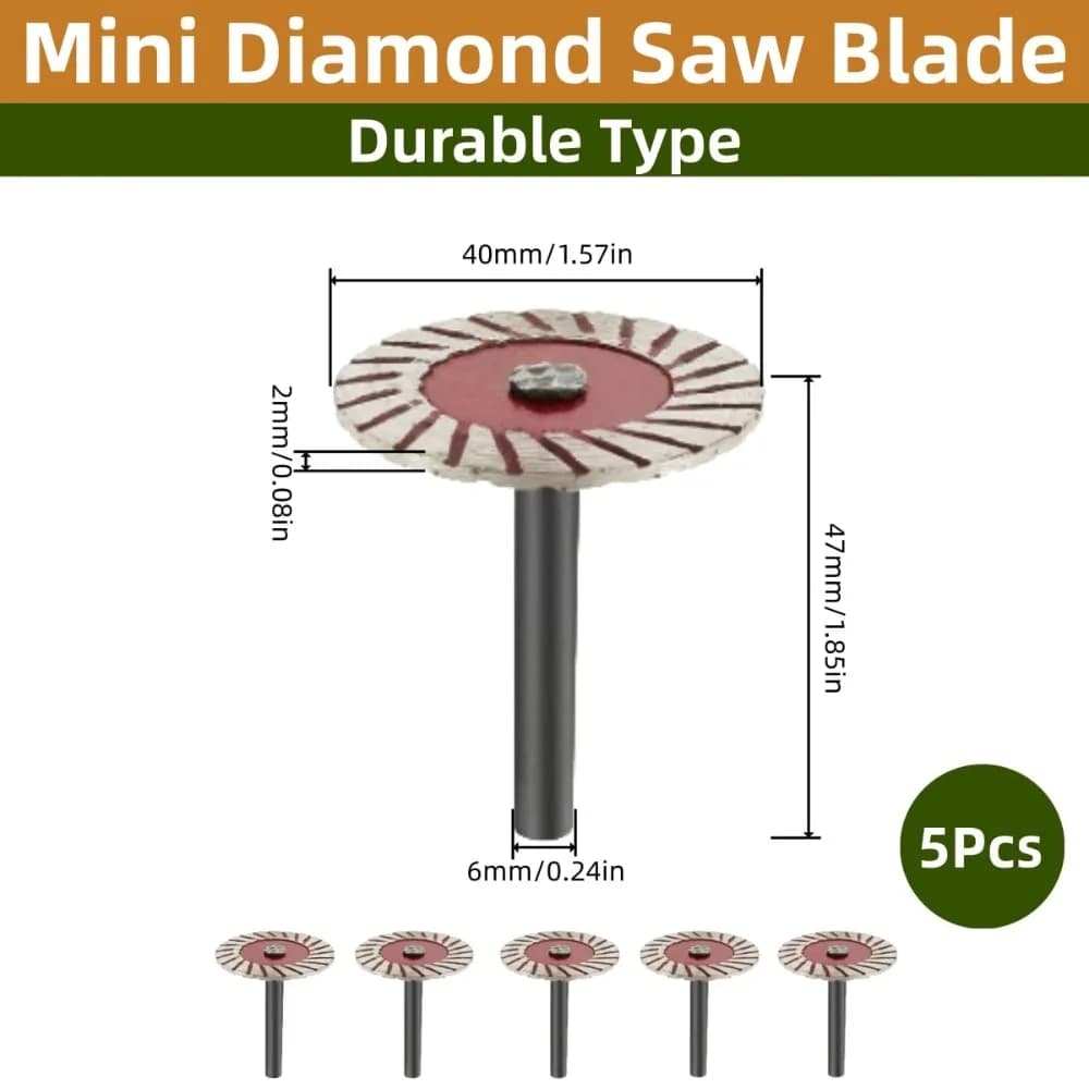 Cinco discos de corte de metal e pedra com mandril, lâmina de serra circular de 40*6mm, discos turbo de diamante para granito e mármore