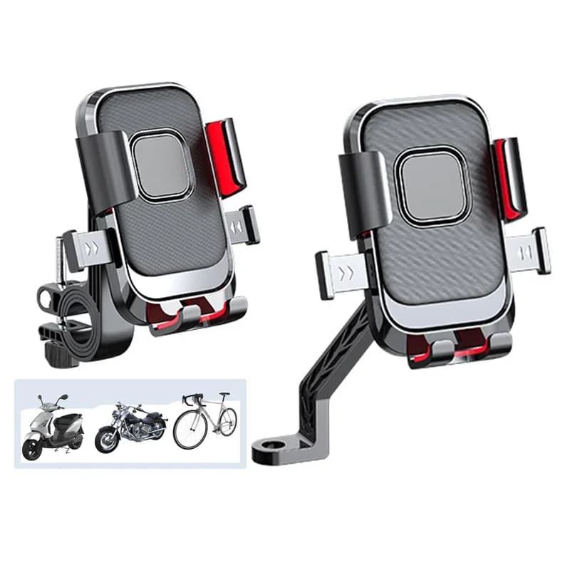 Suporte de telefone para bicicletas e motocicletas, rotação livre, com entrada USB, preto e cinza