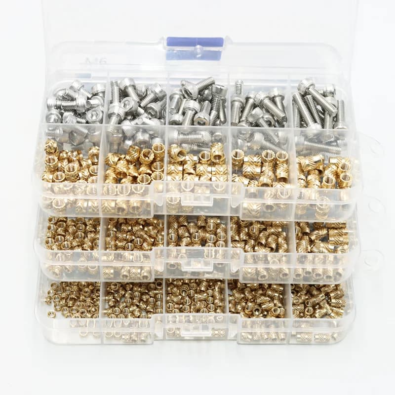 Kit de parafusos e porcas de inserção térmica M2-M4 em latão e aço inoxidável