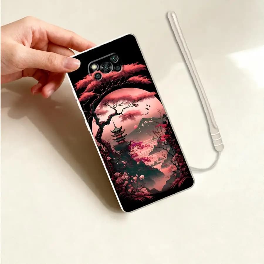 Capa de telefone com arte paisagística vermelha para Xiaomi Poco X3 NFC