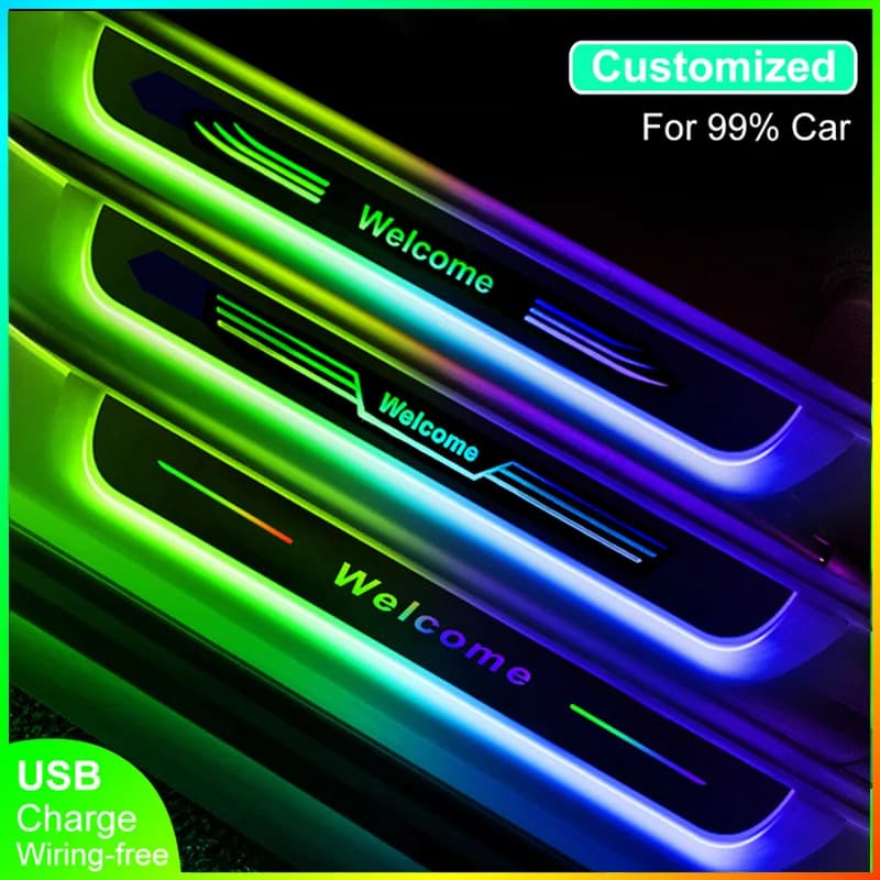 RGB Car Welcome Pedal Light, Multi-Mode, LED de 7 cores, indução de abertura de porta, decoração interior do carro, sinfonia, lâmpadas de néon