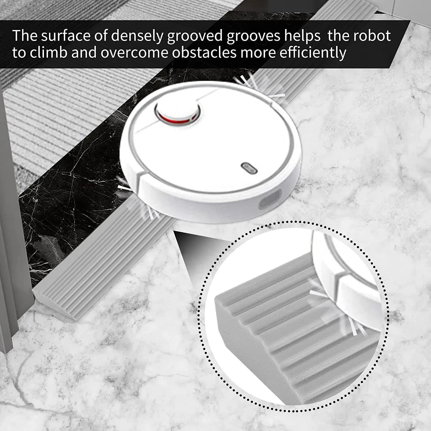 Rampa porta robô aspirador com superfície groovada para melhor subida do robô aspirador branco