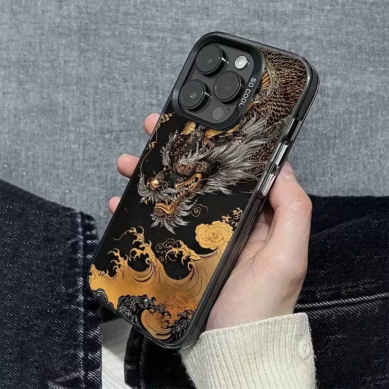 Capa de telefone Xiaomi Redmi Note com design de dragão dourado