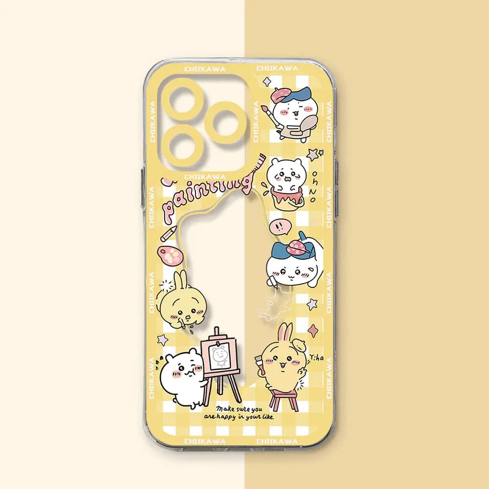 Capa amarela transparente para Xiaomi Redmi Note com estampa Chiikawa fofa e detalhes de pintura