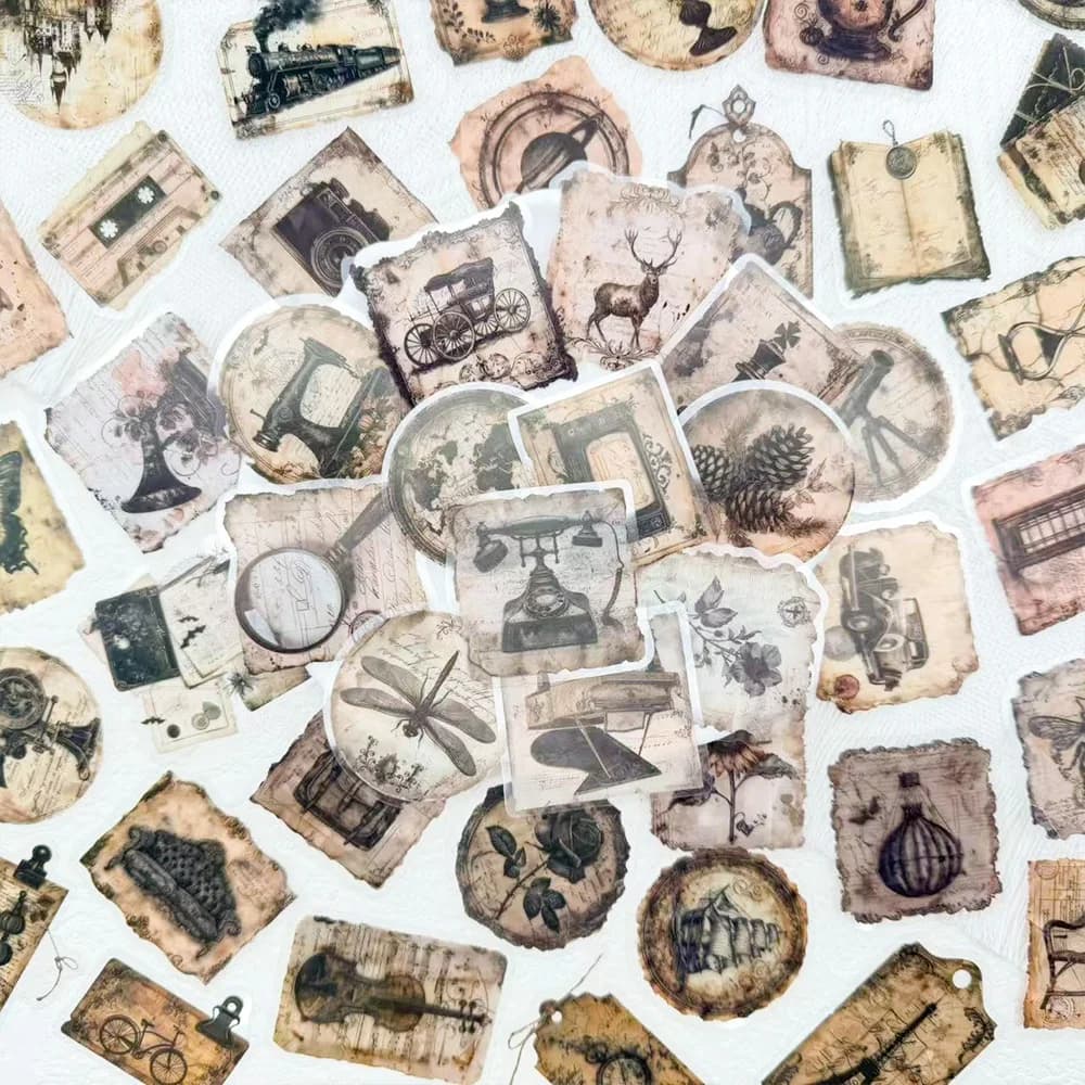 50 pçs etiqueta vintage pet adesivos decalques para telefone portátil scrapbook guitarra diy estética transparente adesivos presentes criativos