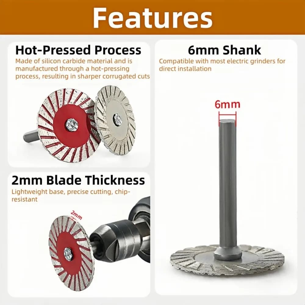 Disco de corte 40mm com mandril 6mm, processo hot-pressed, lâmina 2mm resistente para esmerilhadeira