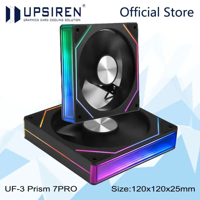 UPSIREN UF-3 Prism 7PRO Ventilador de resfriamento de caixa de computador, lente completa dupla face, sincronização da placa-mãe ARGB de 12 CM, eixo padrão CD