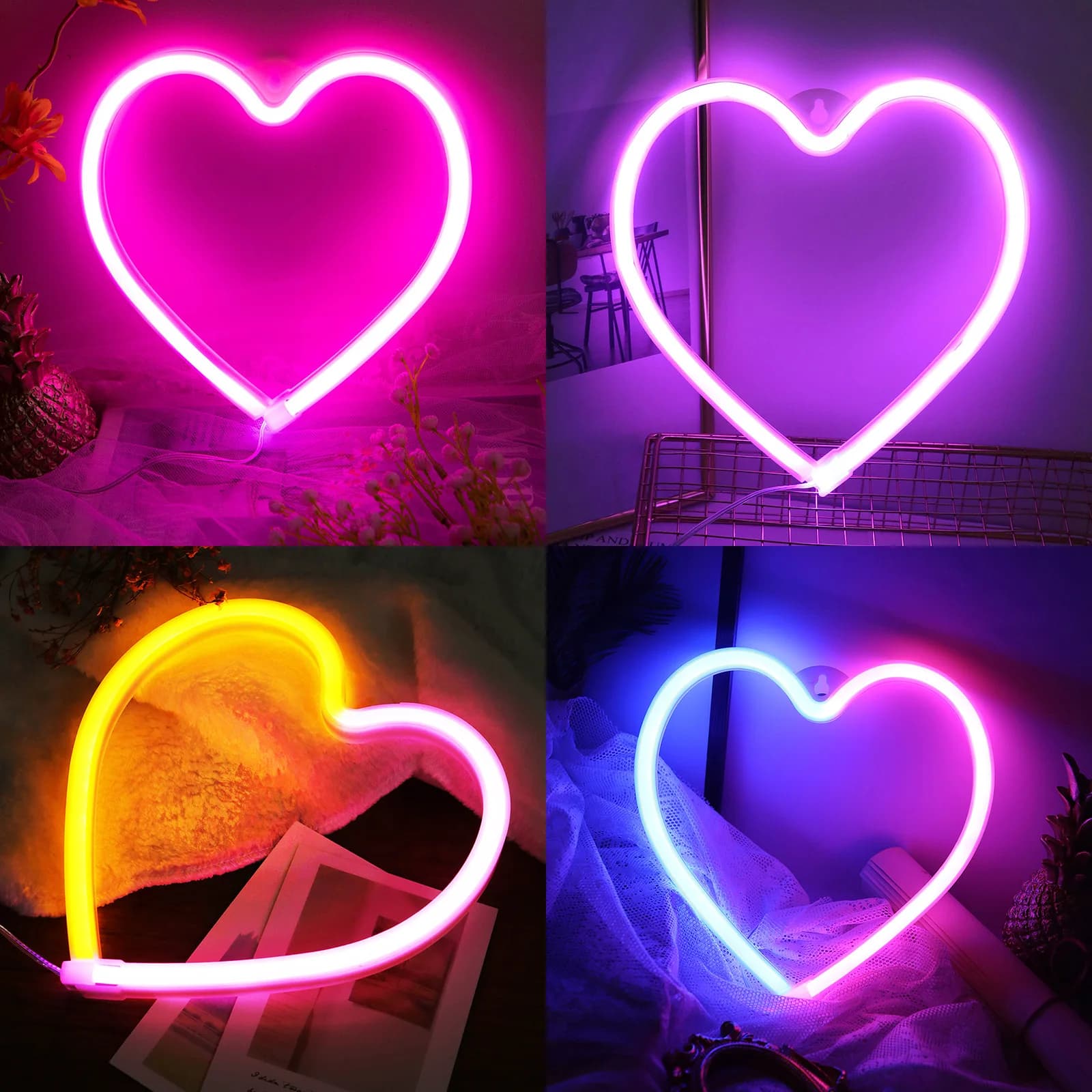 Luz de néon em forma de coração para decoração
