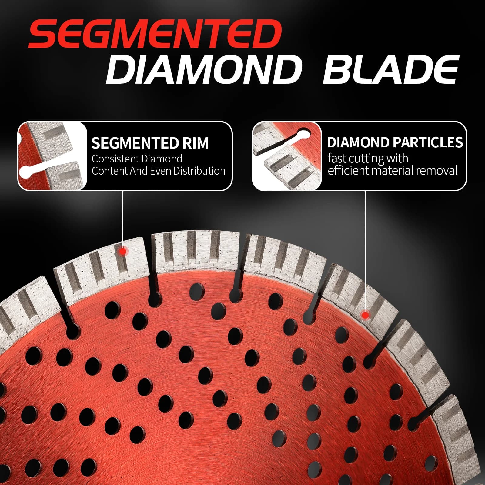 Disco de corte de diamante segmentado vermelho 300mm com distribuição uniforme para pedra e granito